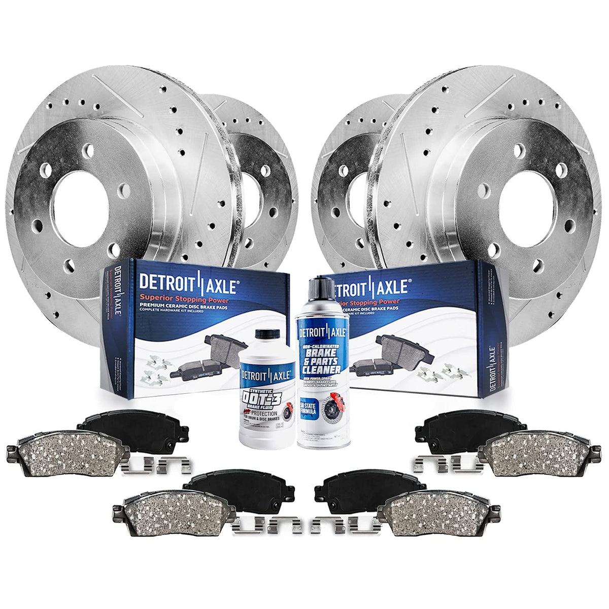 Detroit Axle - Brake Kit for Silverado Sierra Suburban Avalanche 1500 Tahoe Yukon Escalade Drilled & Slotted Disc Brake Rotors C